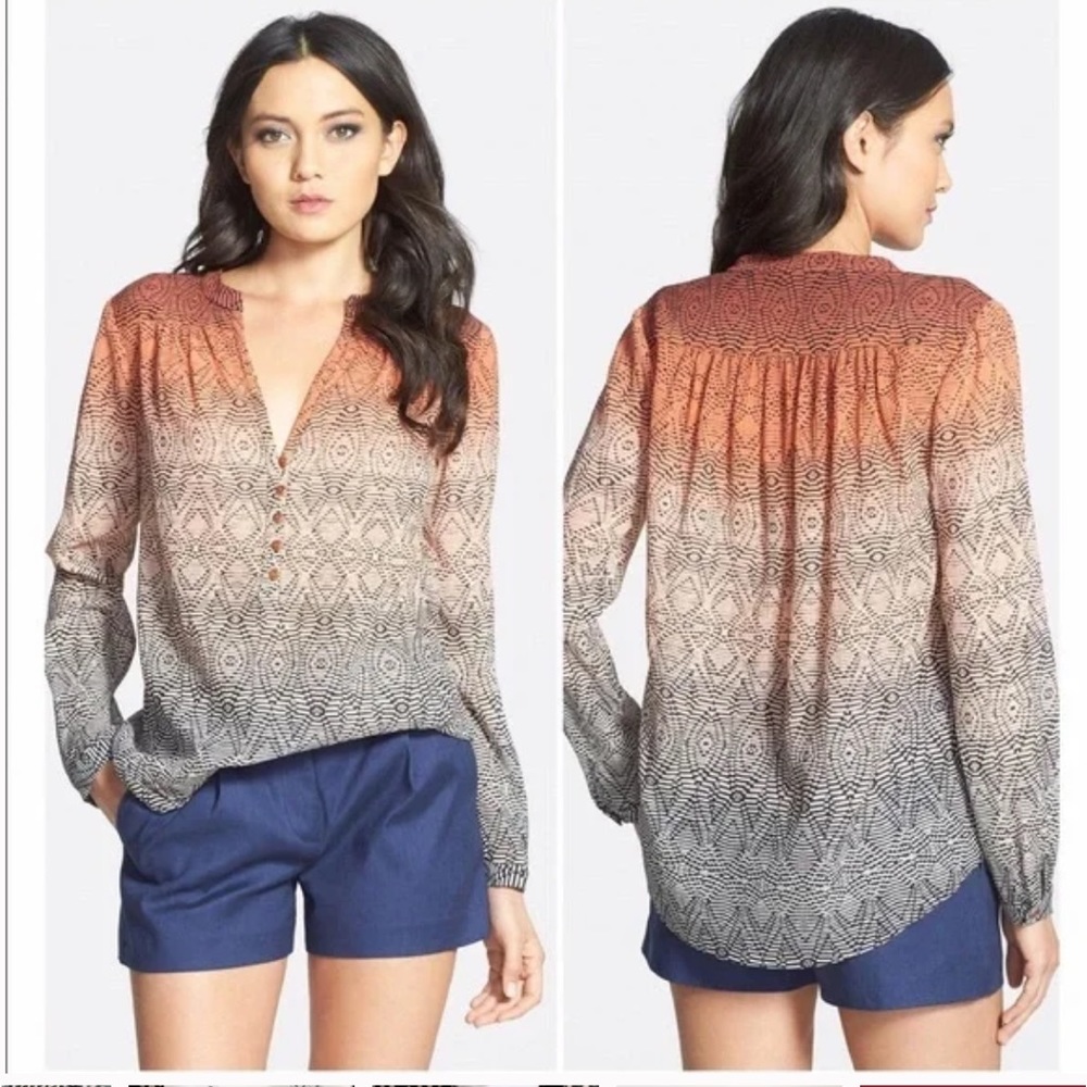 Diane Von Furstenberg Gaylen Cotton/Silk Blend Crinkle long Sleeve Blouse
